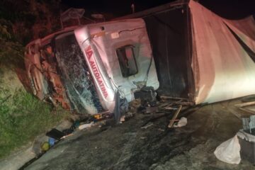 Capotamento de caminhão deixa três feridos na BR-251