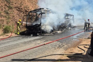 Incêndio destrói ônibus na MG-133, em Rio Pomba