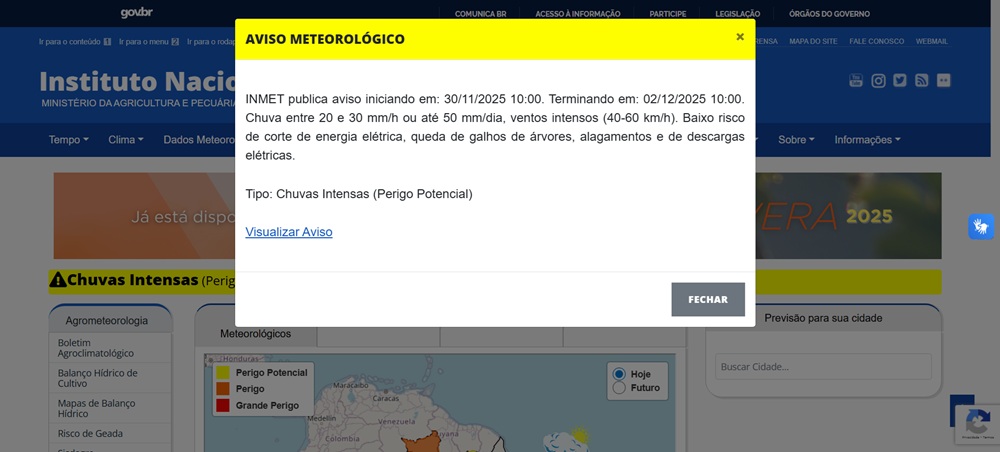 Previsão do tempo: Médio Piracicaba e Região Metropolitana de BH têm alerta de perigo potencial para chuvas intensas