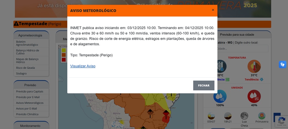 Previsão do tempo: Itabira, Monlevade e região têm alerta de tempestade nesta quinta-feira; também deve chover em BH