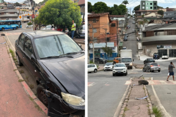 Carro perde o freio e atinge mototaxista próximo à rodoviária de Itabira