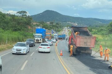 Manutenção na BR-381 provoca lentidão nos dois sentidos na saída de Belo Horizonte