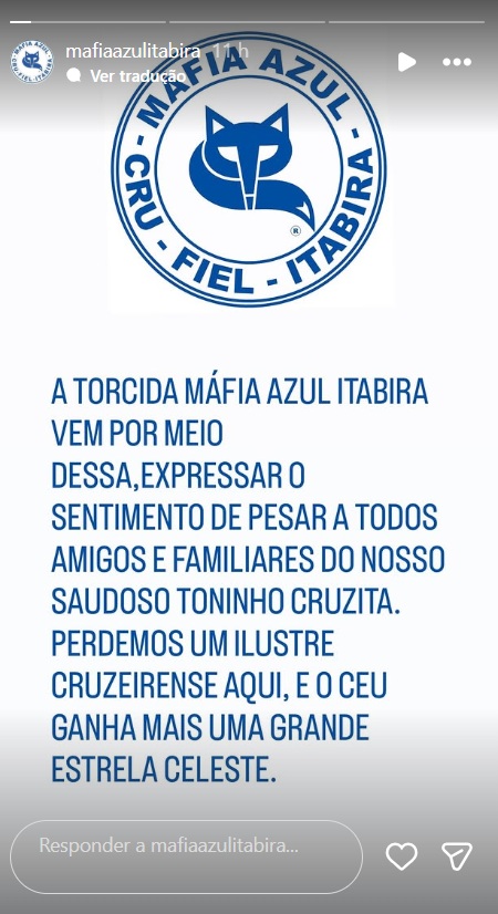 Itabira: morre o comerciante Toninho da Cobal, cruzeirense apaixonado e fundador da "Cruzita"