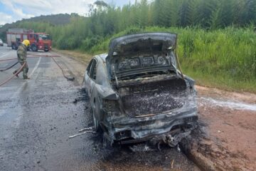 Carro movido a GNV pega fogo e mobiliza bombeiros na BR-040