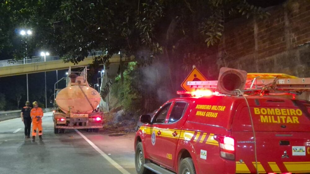 Incêndio em árvore mobiliza bombeiros e Defesa Civil às margens da BR-381, em Nova Era