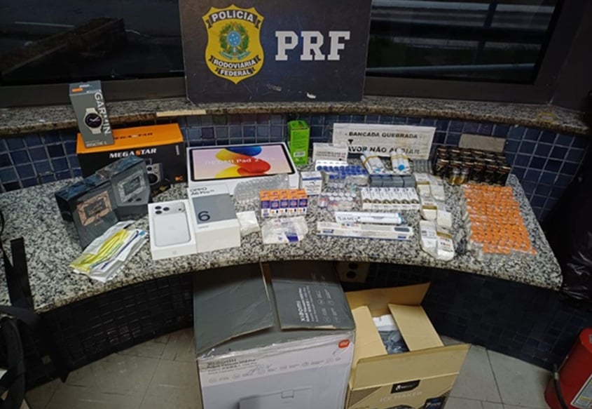 PRF apreende medicamentos para emagrecimento e anabolizantes do Paraguai na BR-381