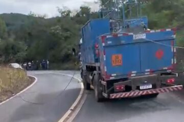 Cabo de alta tensão se rompe e atinge caminhão na rodovia que liga Itabira ao distrito de Senhora do Carmo