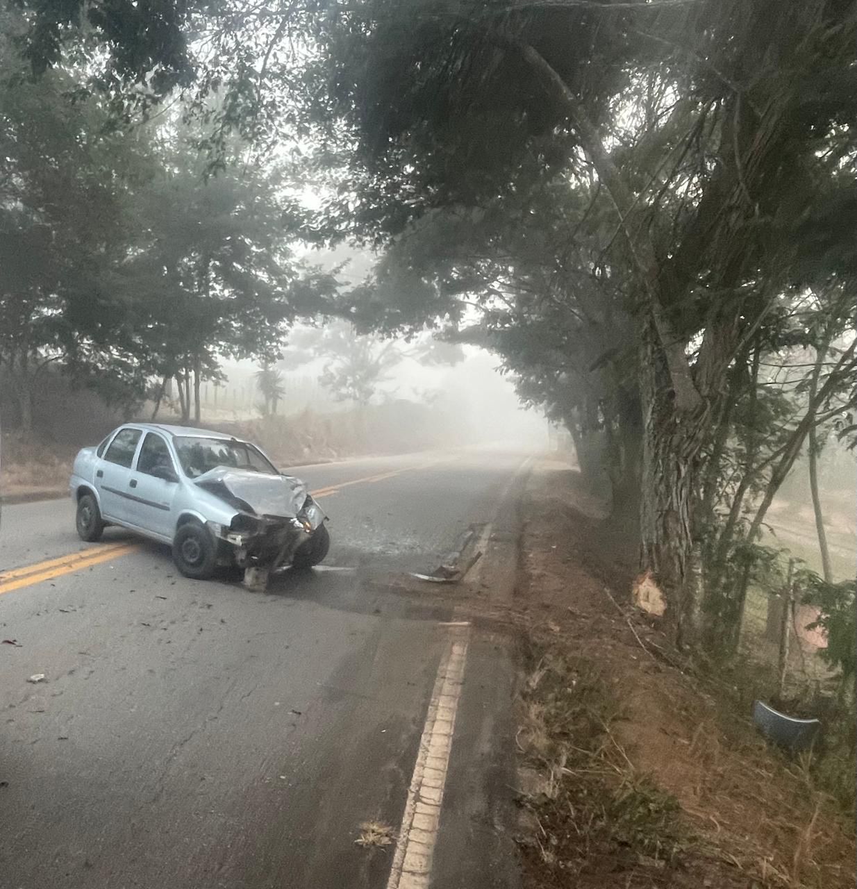 Motorista fica ferido após carro bater em árvore no Vista Alegre, em Itabira