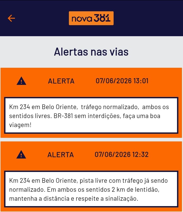 Após quase 30 horas de interdição, BR-381 é totalmente liberada em Belo Oriente