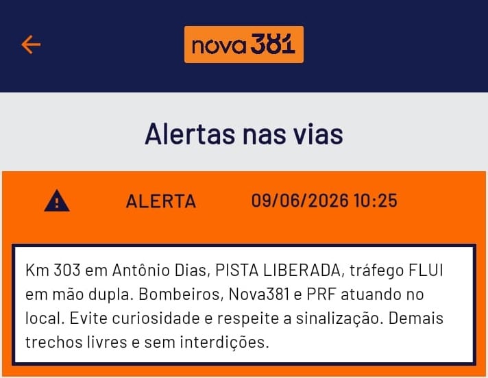 BR-381 é totalmente liberada em Antônio Dias após tombamento de carreta com combustível