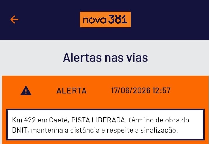 Trânsito é liberado na BR-381 após conclusão de obras do DNIT em Caeté