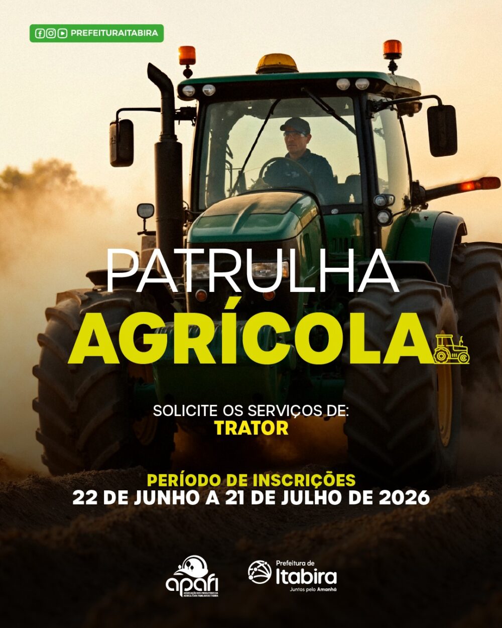 Patrulha Agrícola abre inscrições para serviços de trator destinados a produtores rurais de Itabira