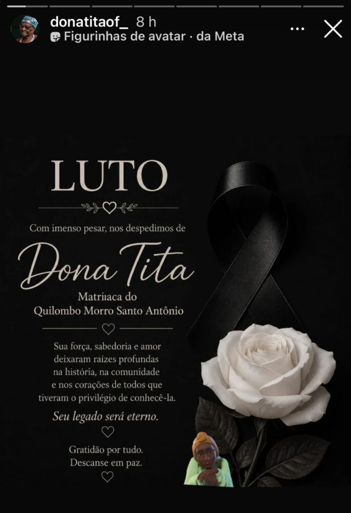 Itabira perde Dona Tita, matriarca do Quilombo Morro Santo Antônio, aos 101 anos