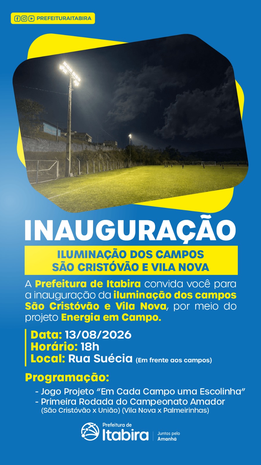 Campos do Vila Nova e São Cristóvão ganham nova iluminação em Itabira; saiba mais