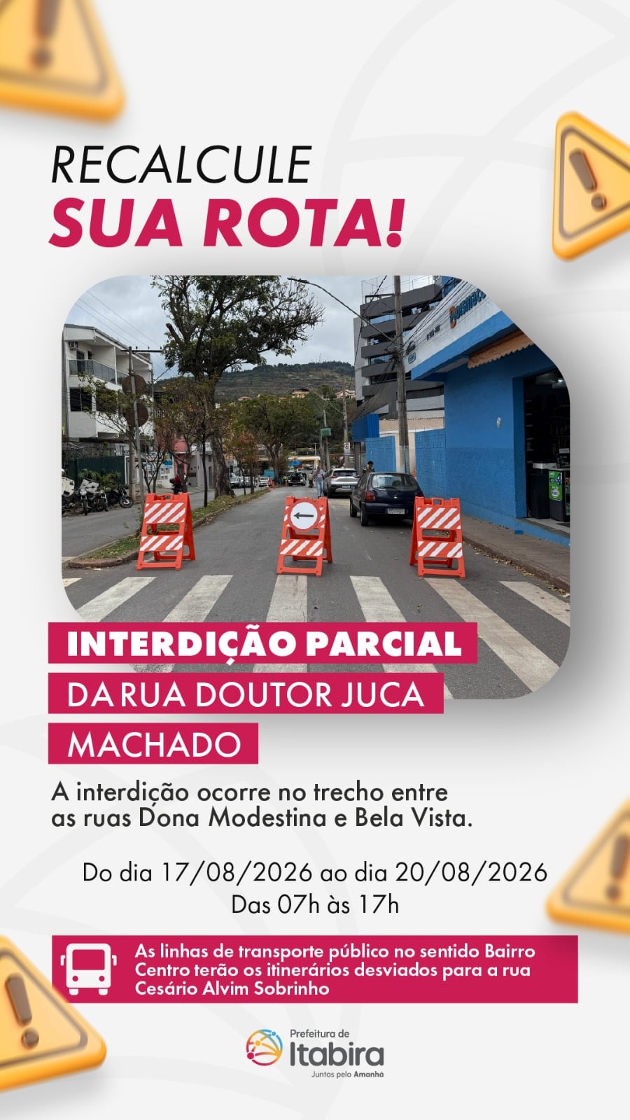 Itabira: trecho da rua Juca Machado será parcialmente interditado entre segunda e quinta-feira; saiba mais