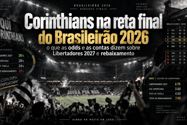 Corinthians na reta final do Brasileirão 2026: o que as odds e as contas dizem sobre Libertadores 2027 e rebaixamento