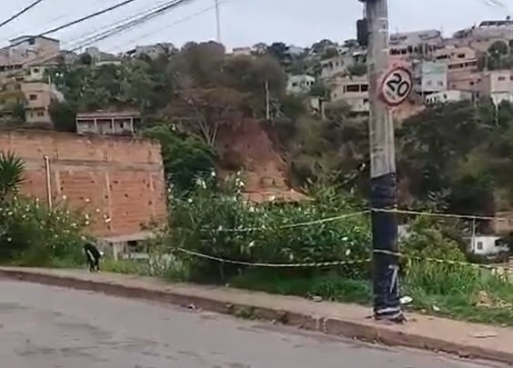 Bombeiros isolam área com colmeia de abelhas em poste no bairro Pedreira do Instituto, em Itabira