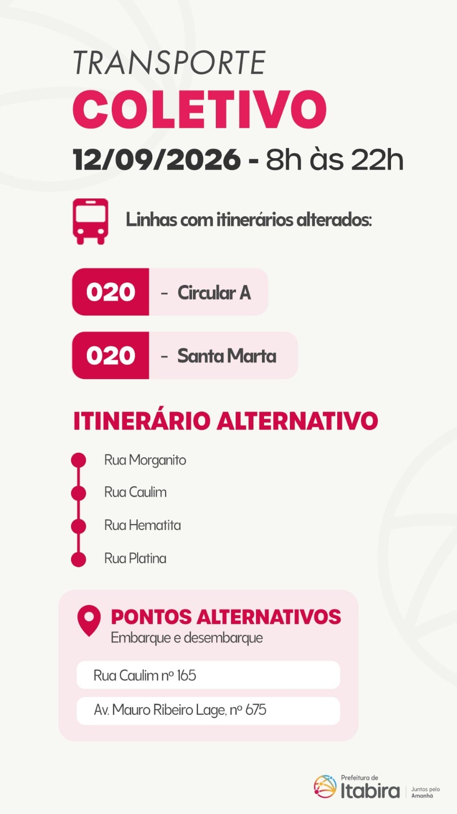 Avenida Mauro Ribeiro Lage será interditada neste sábado; ônibus terão itinerários alterados em Itabira