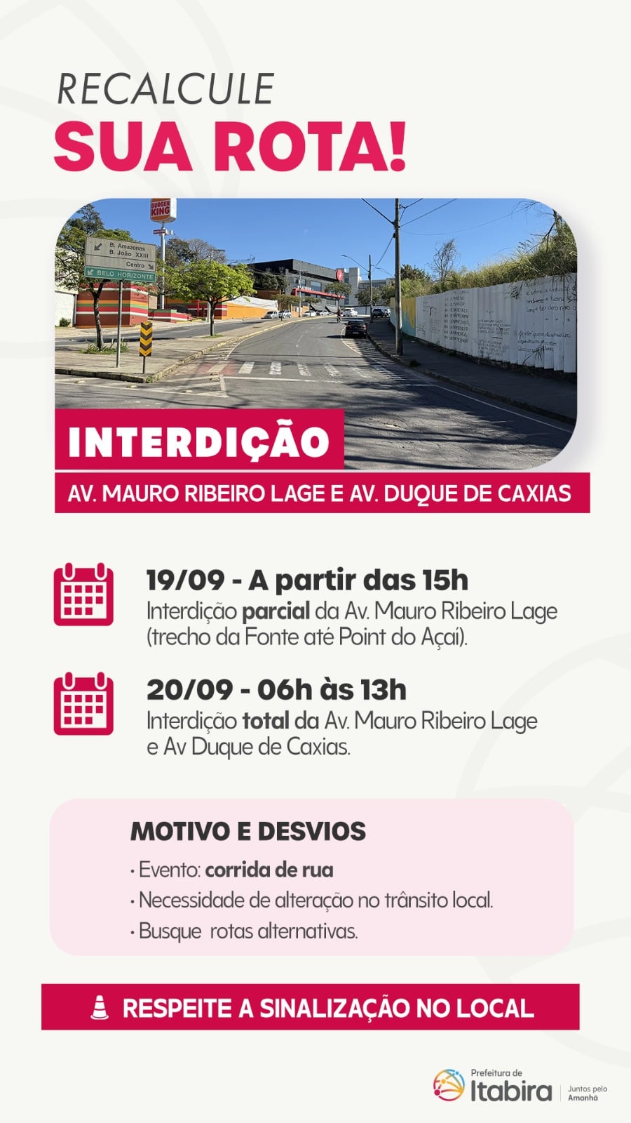 Corrida de rua altera trânsito nas avenidas Mauro Ribeiro Lage e Duque de Caxias em Itabira; saiba mais