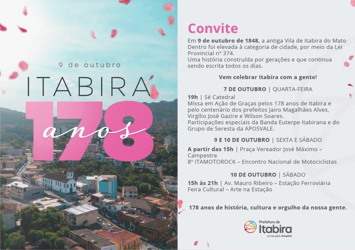 Itabira completa 178 anos com programação que reúne fé, cultura e tradição