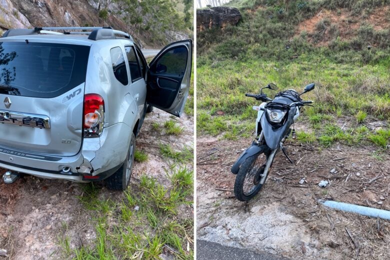 Motociclista fica ferido após bater na traseira de carro na MG-129, em Itabira