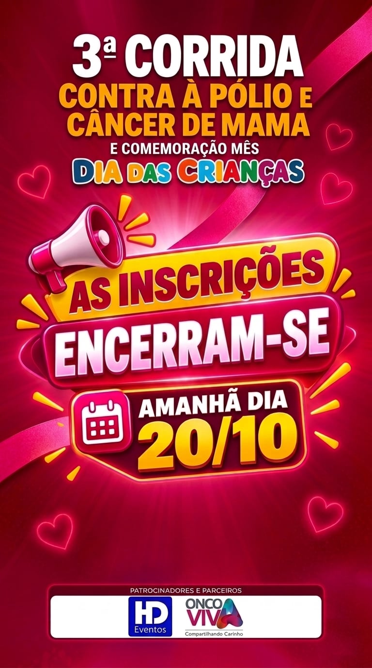 Inscrições para a 3ª Corrida contra a Pólio e o Câncer de Mama terminam nesta terça-feira em Itabira